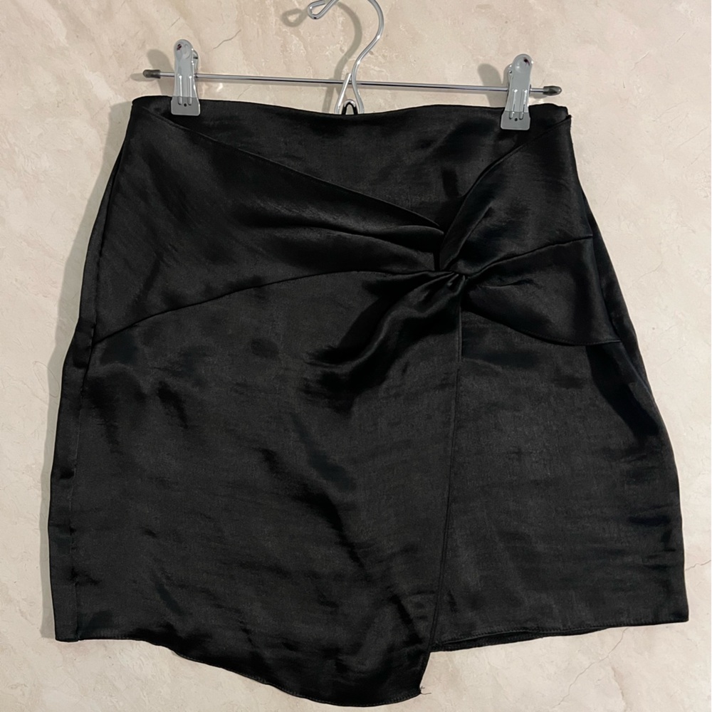 ASOS mini skirt tie detail in black satin
